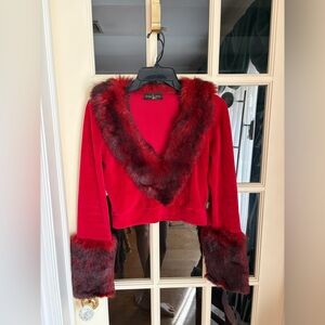 Vintage super rare 90s/00s y2k Baby Phat red velour fur trim top